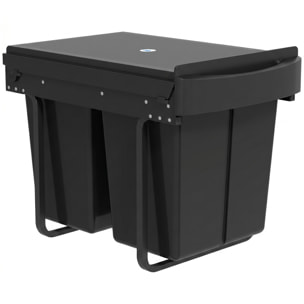 Poubelle de tri coulissante - 2 bacs amovibles avec poignée - 2 x 20L - métal PP noir