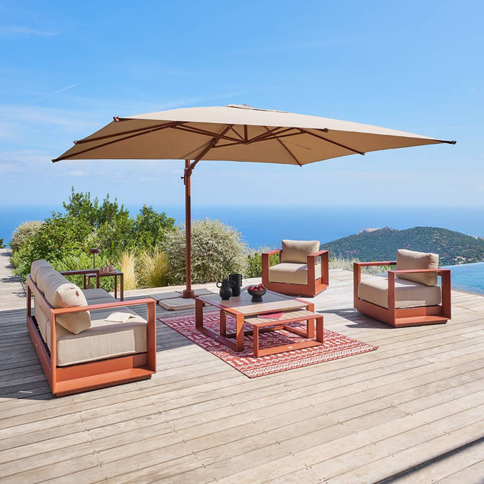 Parasol déporté rectangulaire inclinable Melhia 4x3 m acajou/lin