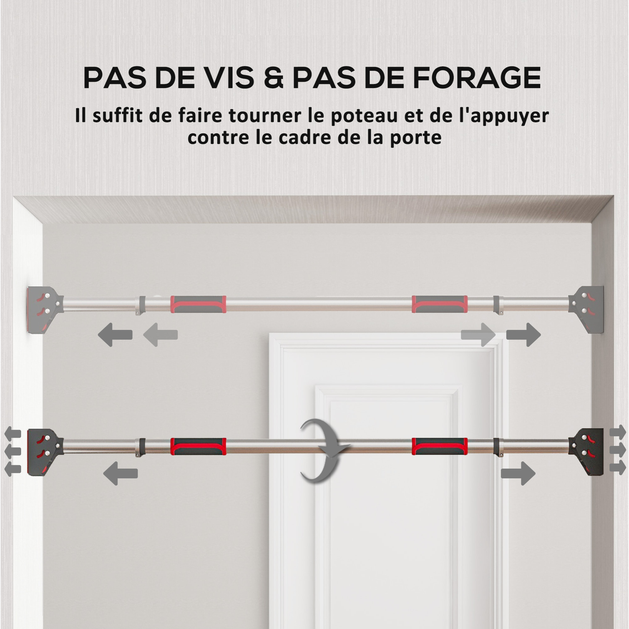 Barre de traction - barre de porte - pull up bar - barre d'étirement musculation pour cadres de porte sans vis - longueur ajustable (92-124cm)