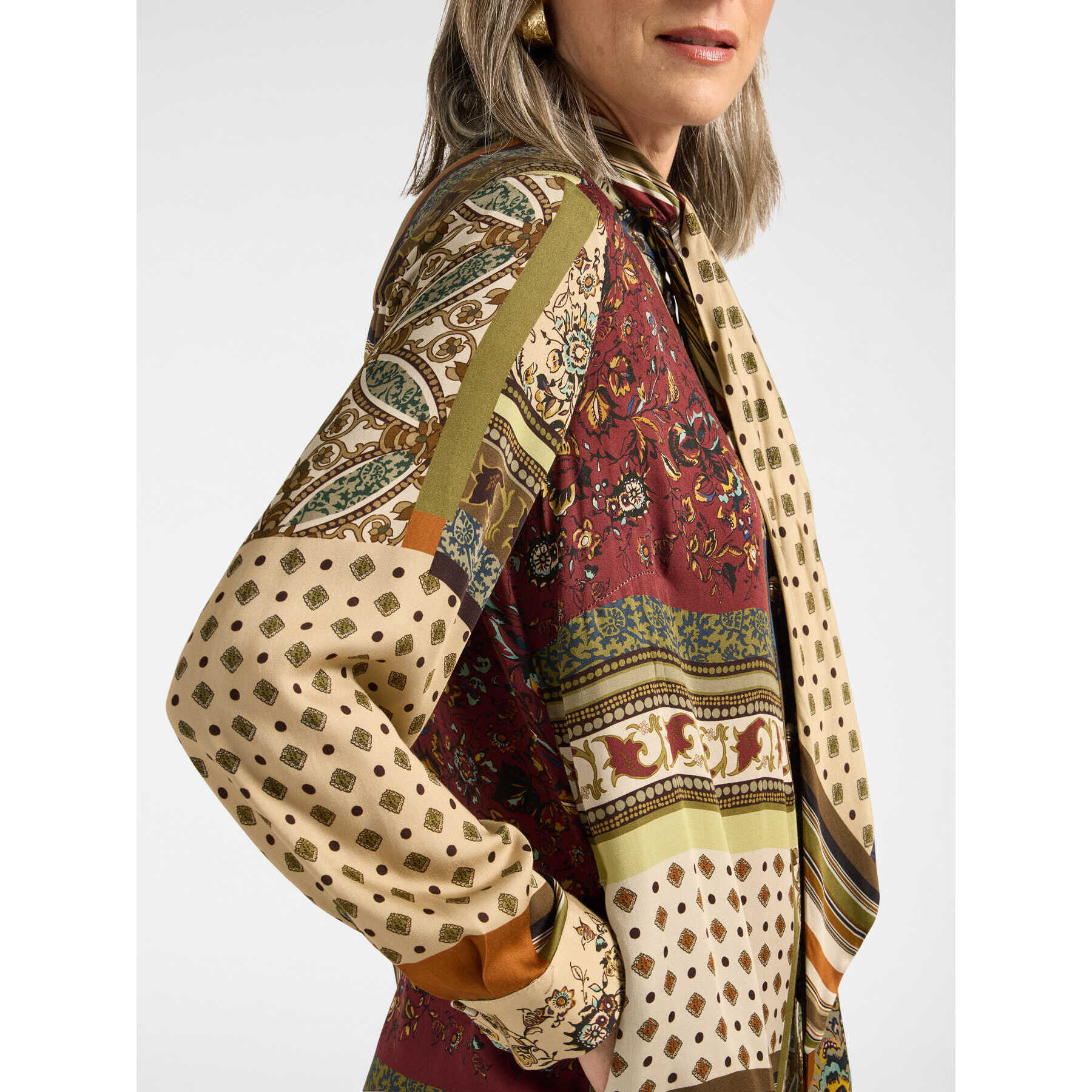 Elena Mirò - Vestido largo en raso estampado - Verde militare