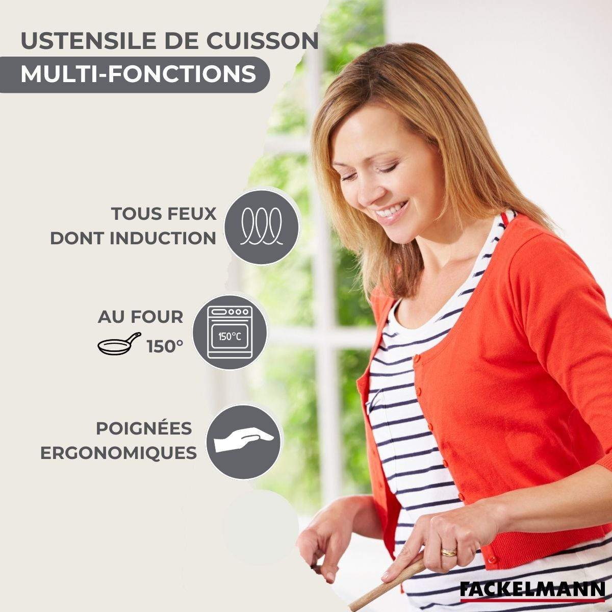 Lot Poêle et 3 Casseroles 12/16/20 cm Fackelmann Geneva avec 5 ustensiles Vario