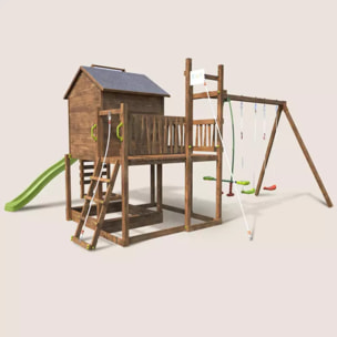 Aire de jeux pour enfant maisonnette avec portique et mur d'escalade - COTTAGE FUNNY