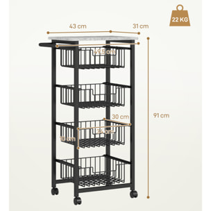 Carrito de Cocina Carrito Verdulero para Cocina con 4 Cestas Deslizables y Marco de Acero Carrito Auxiliar con Ruedas para Comedor 49,5x31x91 cm Gris Claro