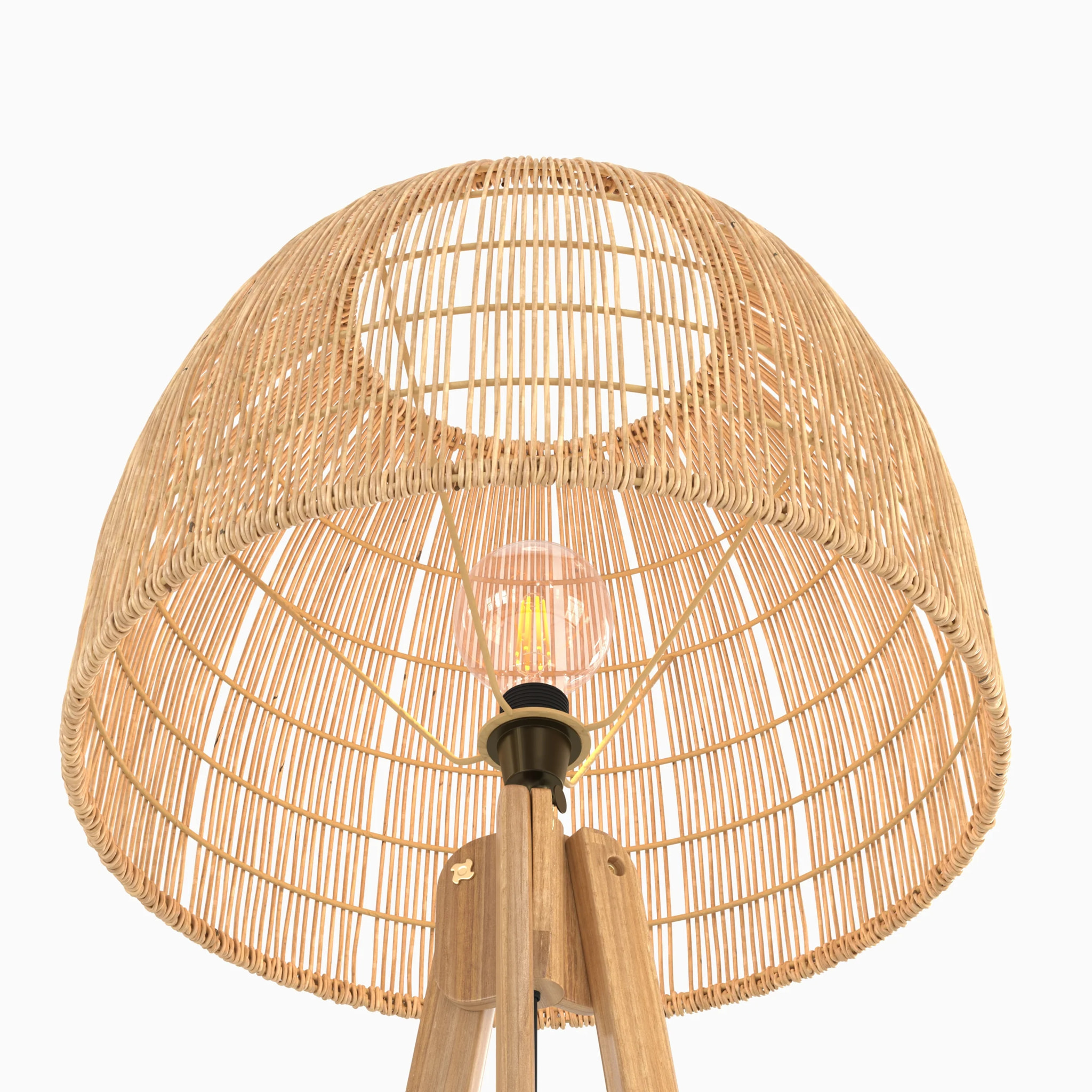 Lampadaire trépied en rotin et bois de teck massif - Corte