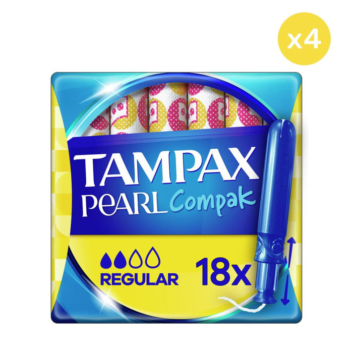 4x18 Tampax Pearl Compak Régulier Tampons Applicateur