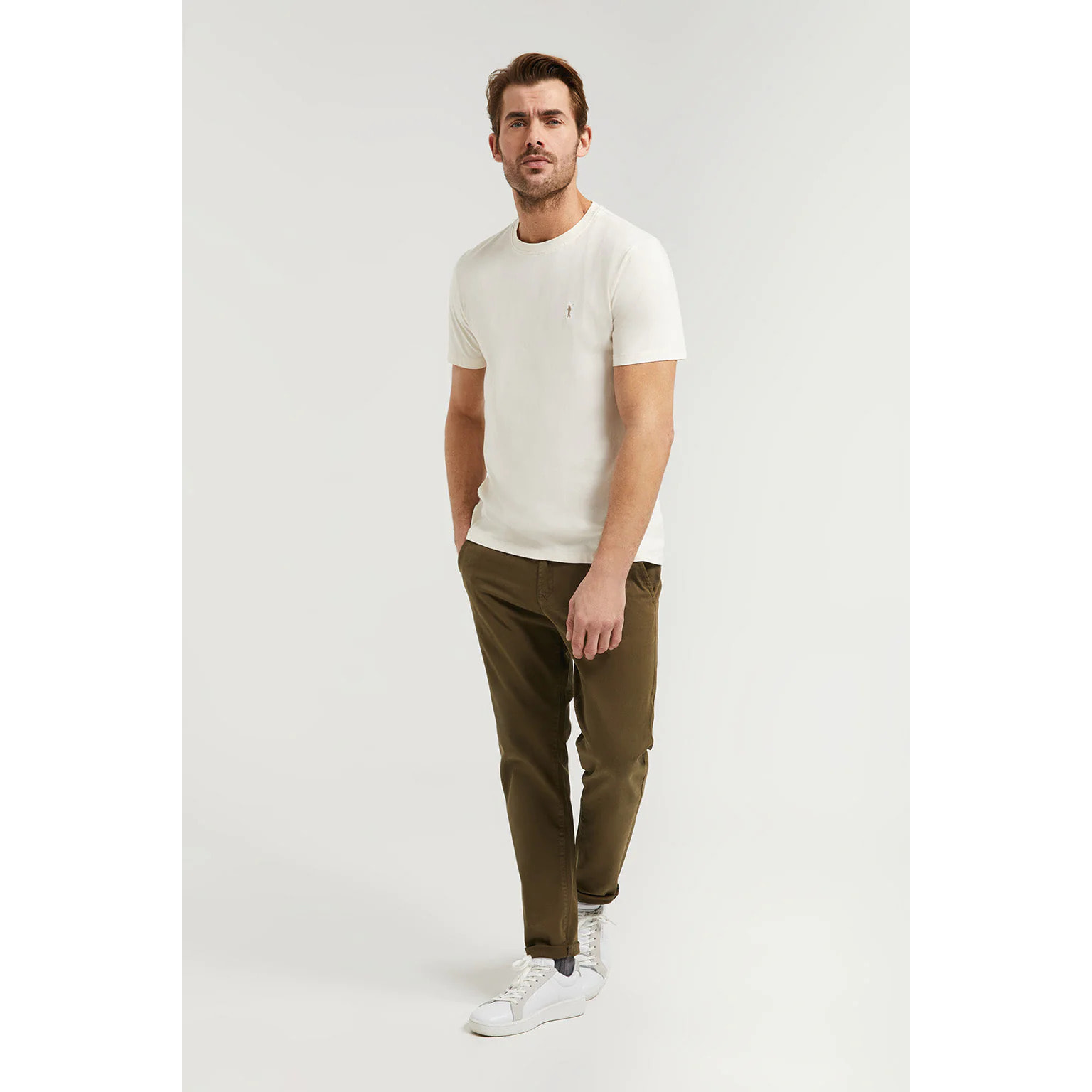 Maglietta basic beige in cotone con logo Rigby Go