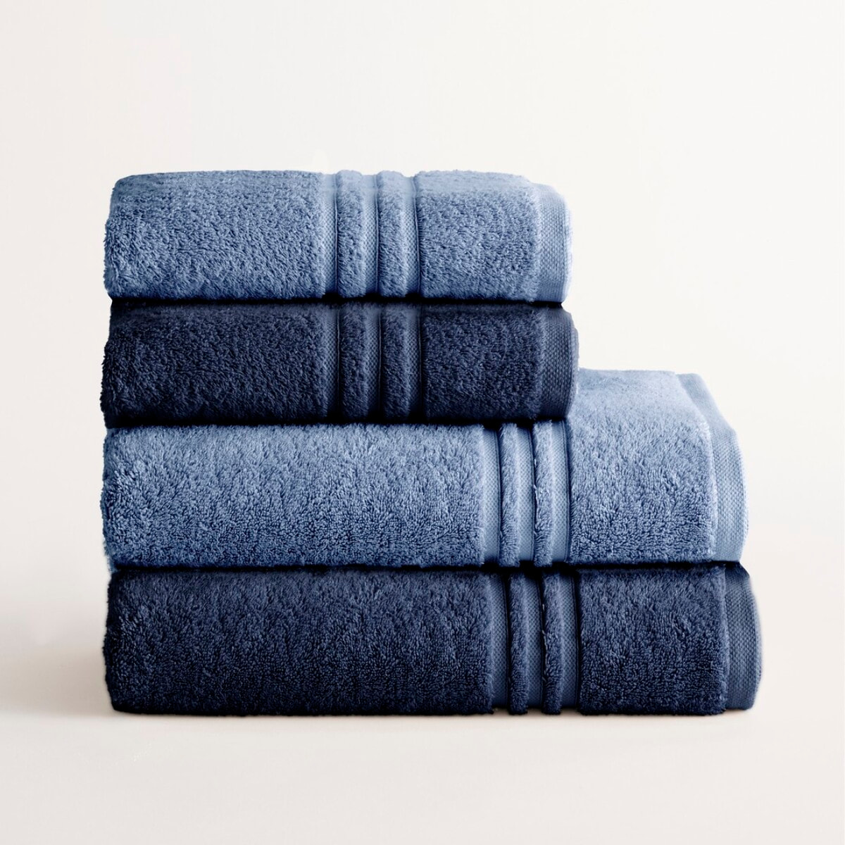 Set 2 toallas ducha + 2 toallas lavabo navy- celeste premium