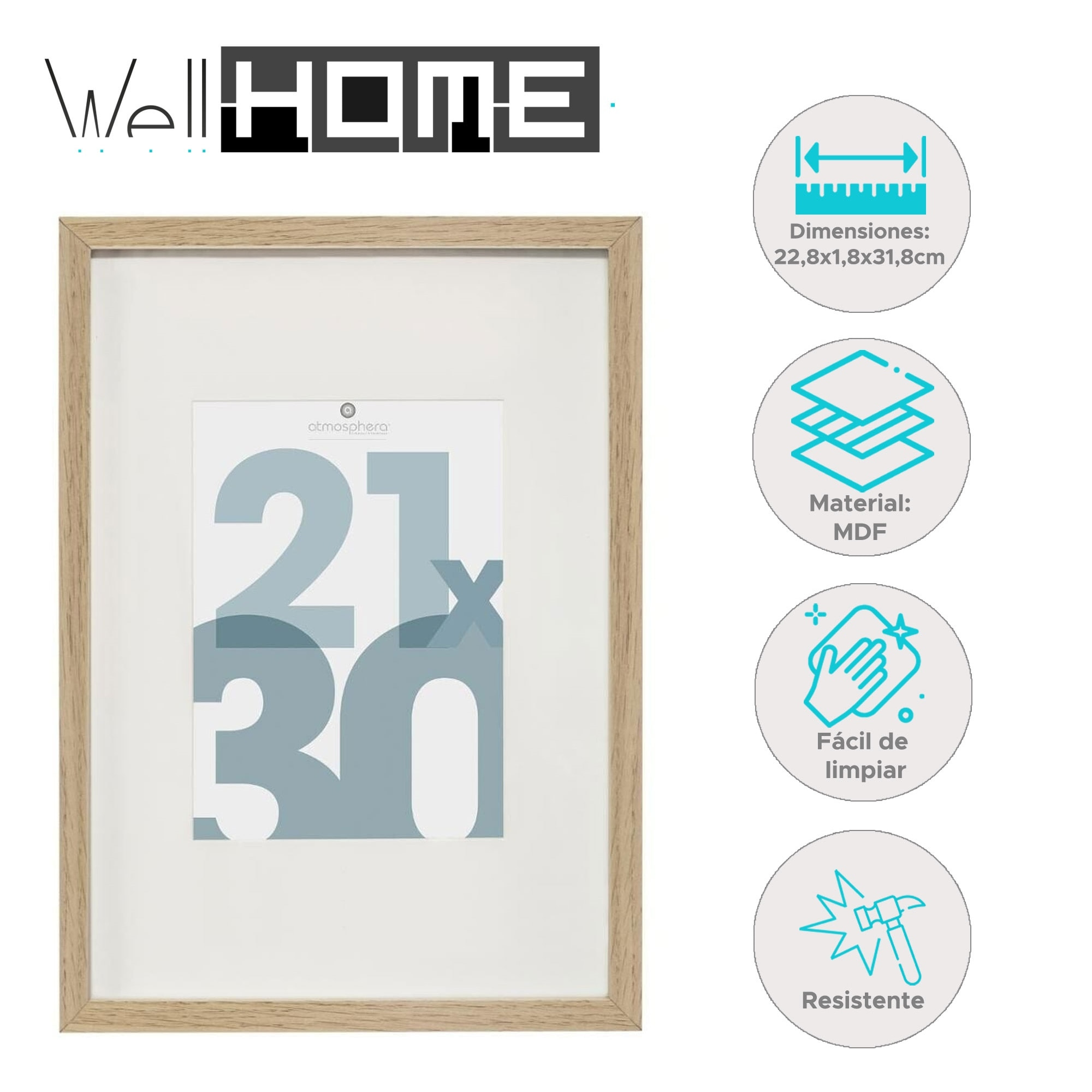 - Marco de fotos de madera natural para fotos de 21 x 30 cm