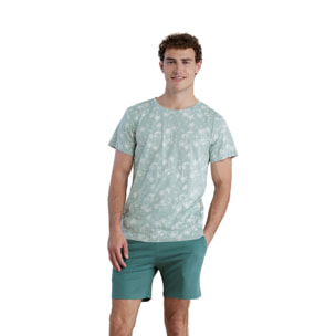 Pigiama uomo in cotone con top girocollo e pantalone corto articolo palma Noidinotte