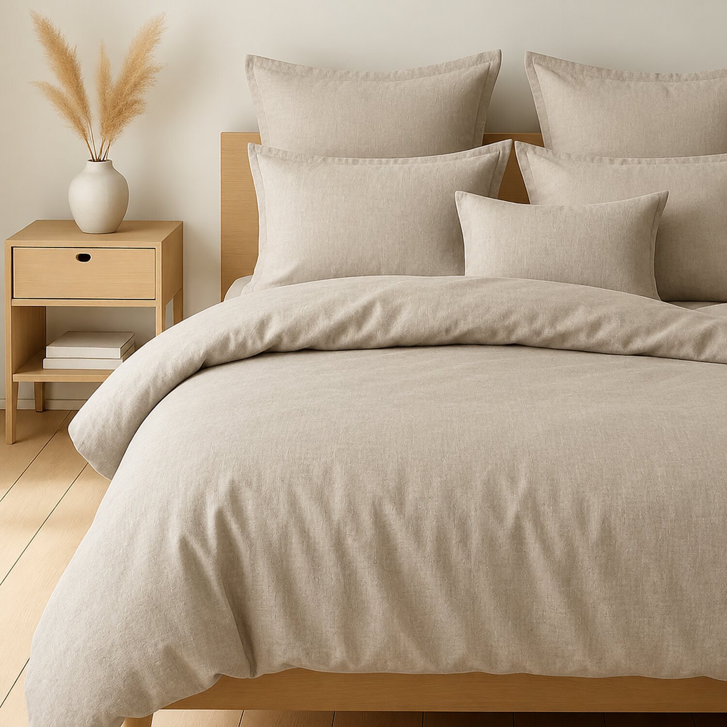 Parure Housse De Couette Uni 100% Coton - Essentiel - Grège