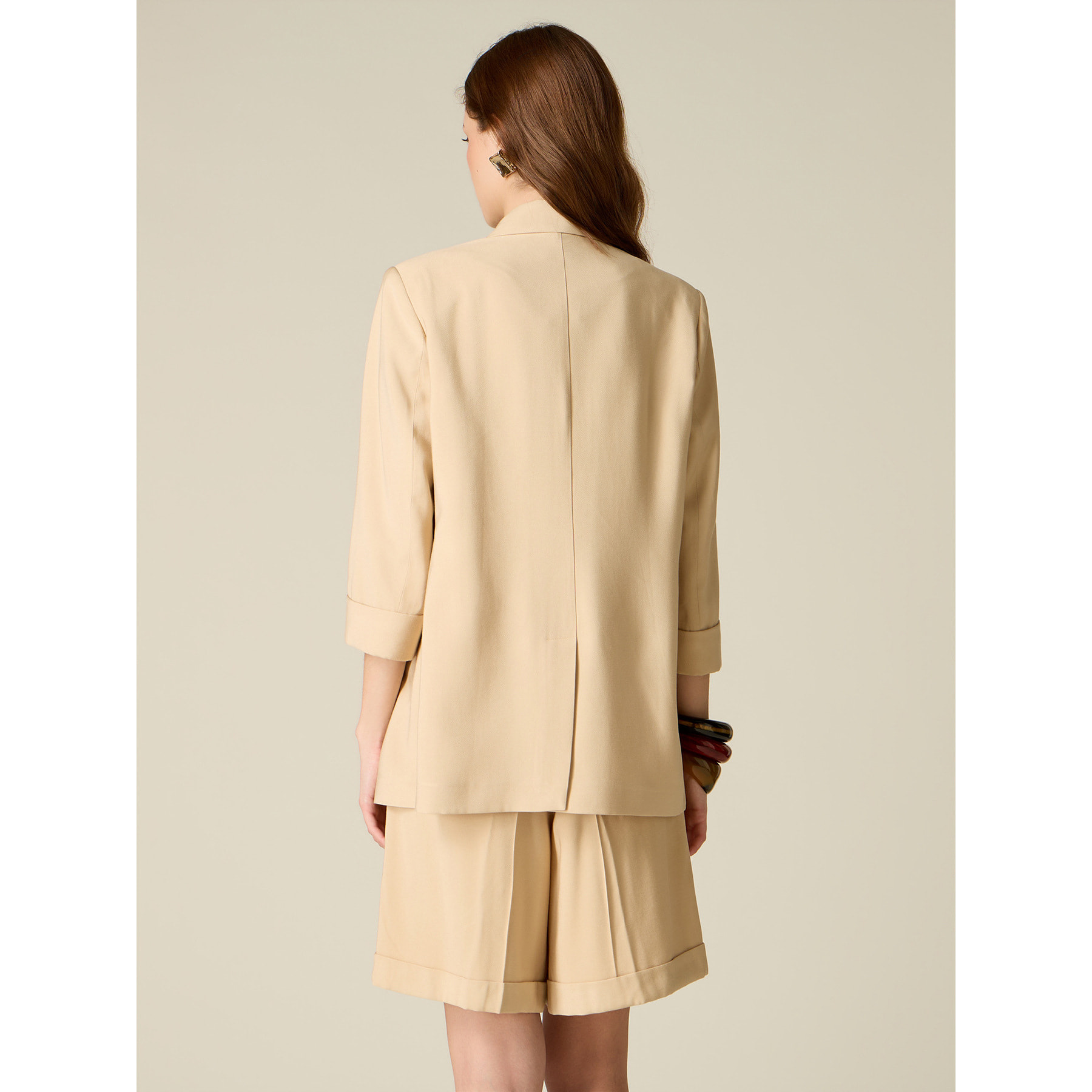 Oltre - Blazer mezcla viscosa mangas de tres cuartos - Beige