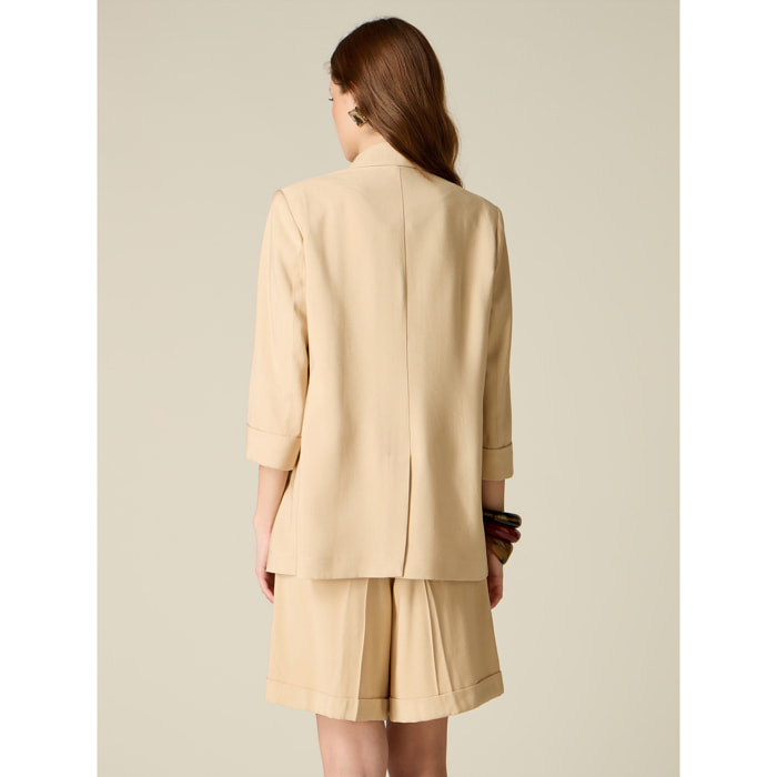 Oltre - Blazer mezcla viscosa mangas de tres cuartos - Beige