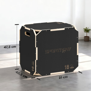 Cajón Pliométrico de Madera 3 en 1, Plataforma de Caja Pliométrica con 3 Alturas Ajustables 51/48/41 cm, Asas, sin Esquinas, Entrenamiento de Salto, Fuerza, para Casa, Gimnasio y Exterior