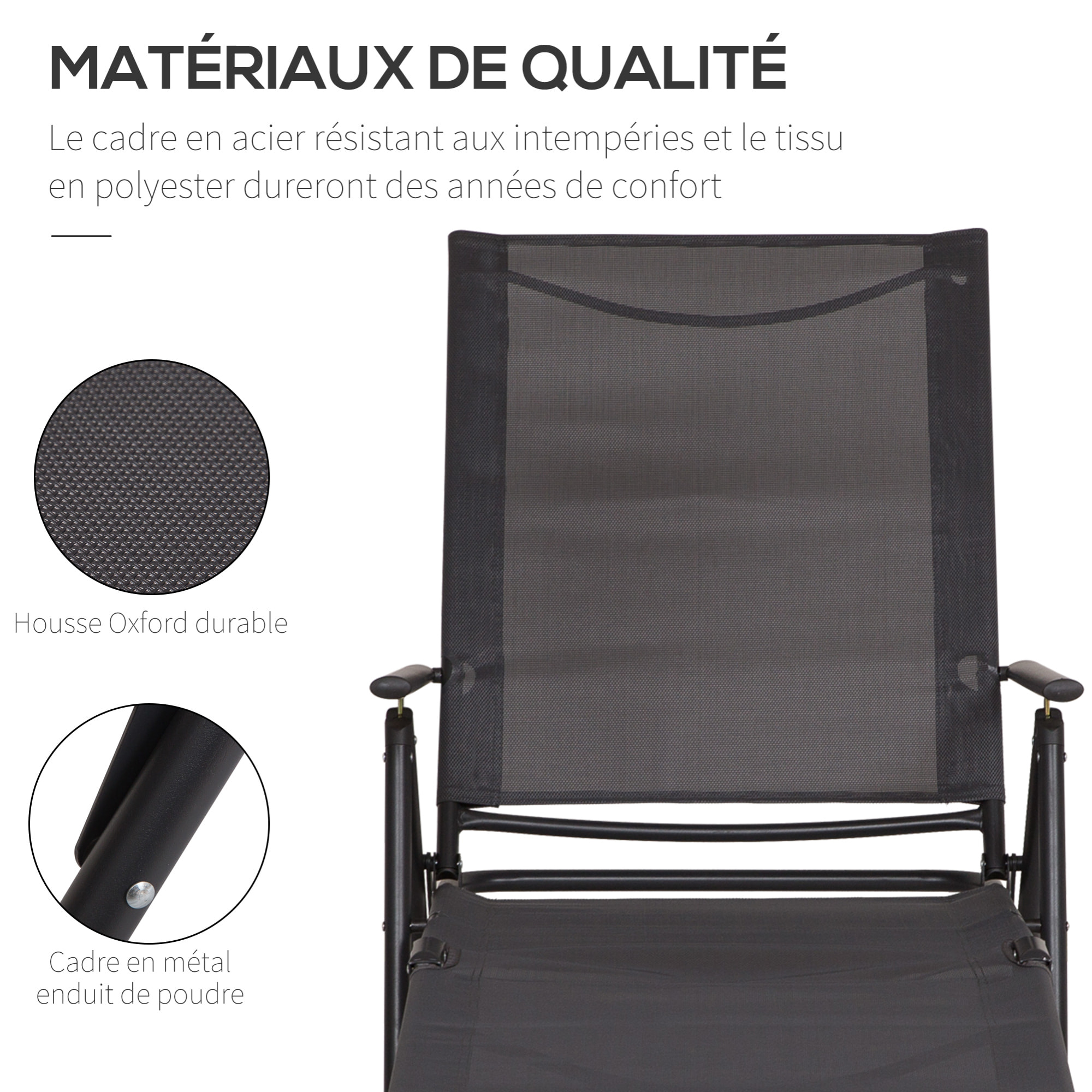 Transat pliable inclinable 5 positions métal époxy textilène