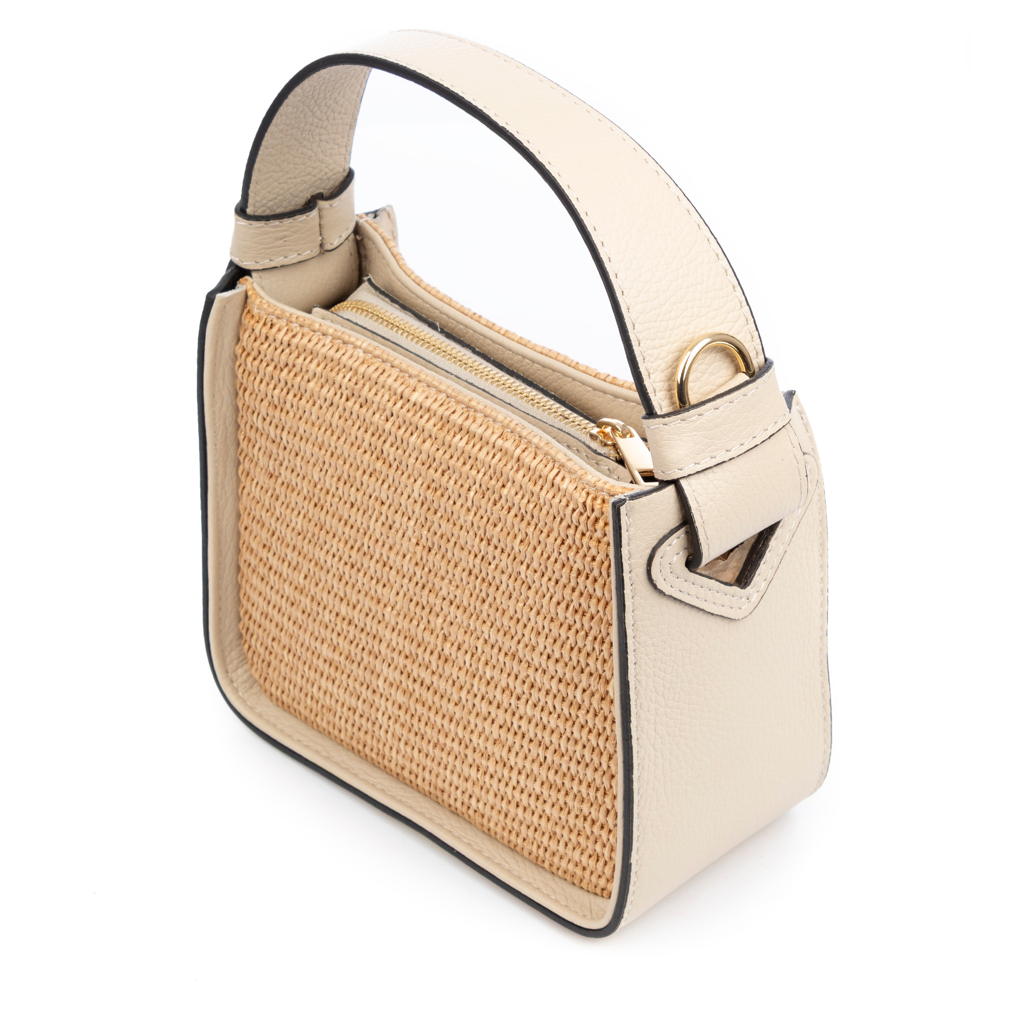 Baschi Bolso de mano Mujer. Fabricado en paja y piel auténtica Dollaro.