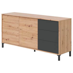 Credenza Industriale Moderna Con 2 Ante E 3 Cassetti Madia Mobile Contenitore Salvaspazio Soggiorno Sala Pranzo 74x154x41 Cm Rovere e Grigio Antracite