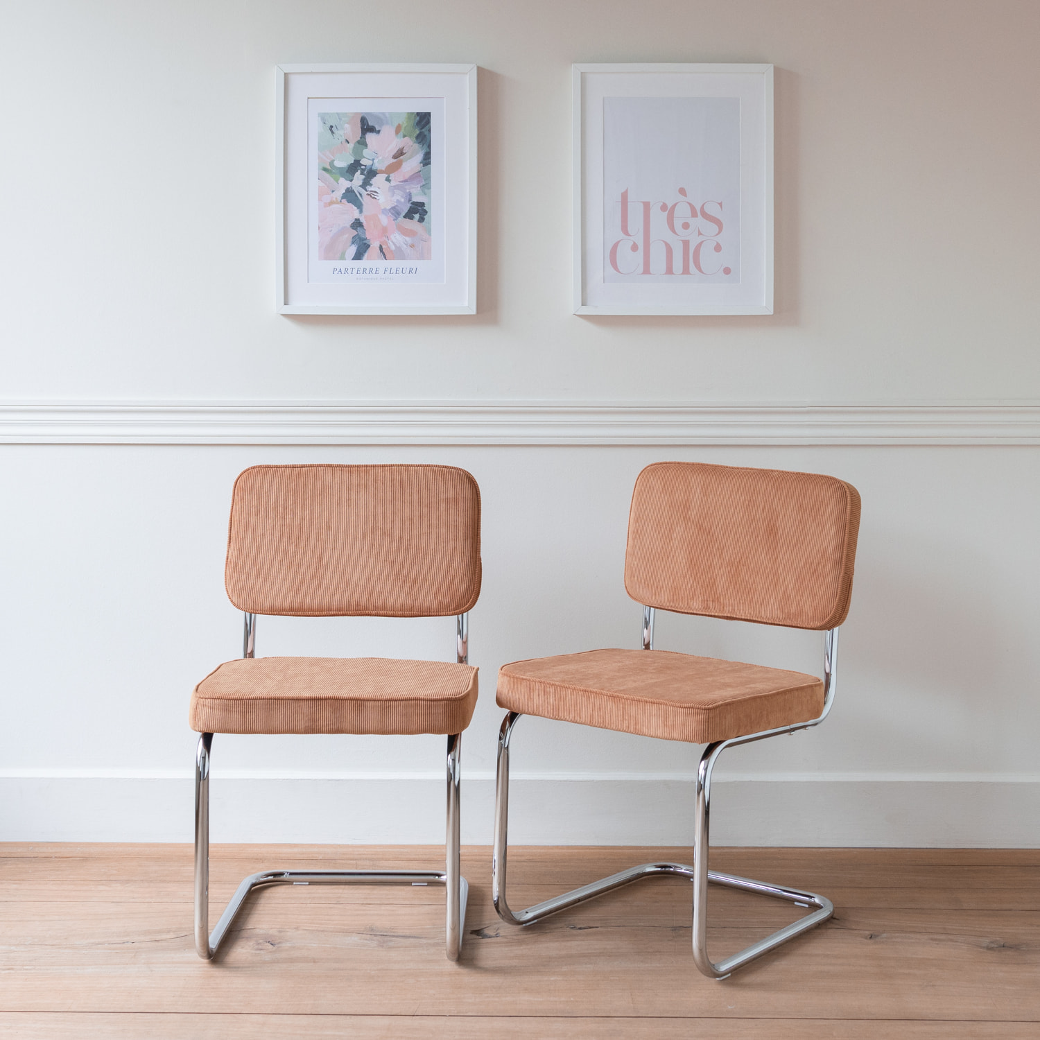 Lot de 2 chaises cantilever en velours côtelé terracotta MARIA