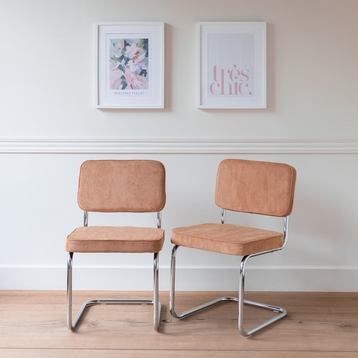 Lot de 2 chaises cantilever en velours côtelé terracotta MARIA