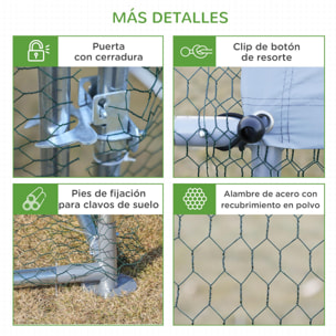 Gallinero Exterior Grande de Metal Galvanizado 3x4x1,95 m Jaula de Aves con Puerta Cubierta de Tela Oxford Resistente a los Rayos UV y al Agua para Patio Plata