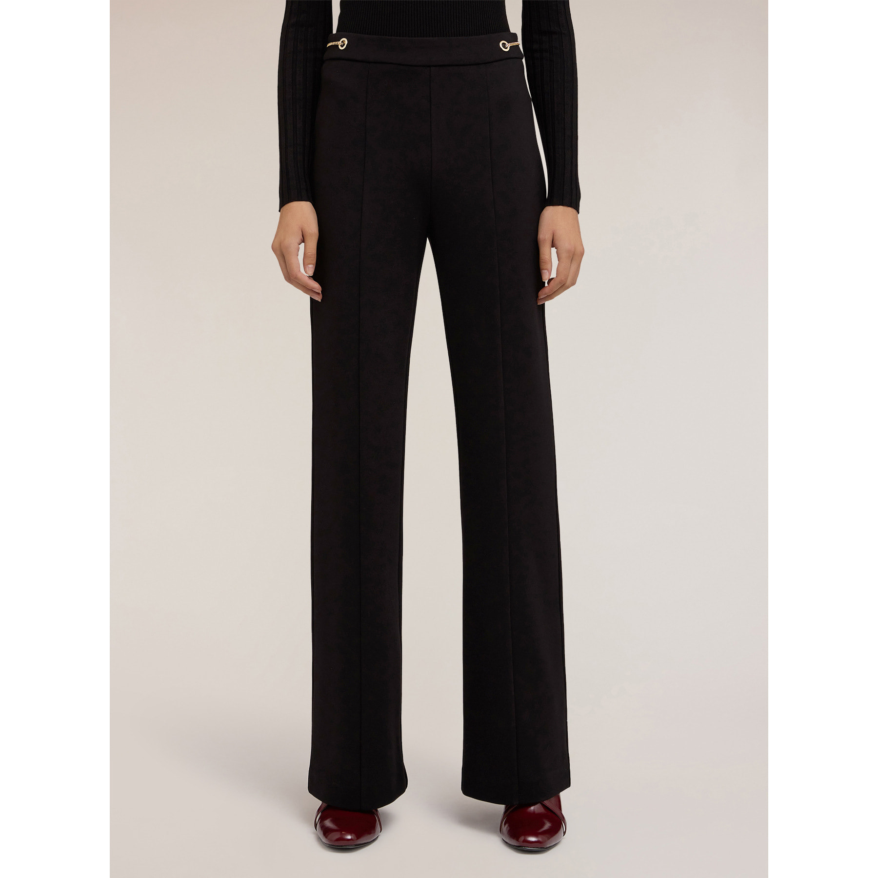 Motivi - Pantaloni flare con motivo occhielli - Nero