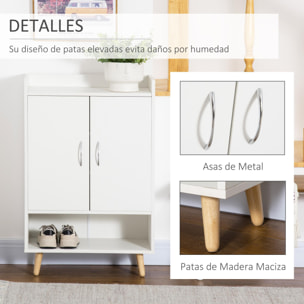 Mueble Zapatero de 2 Puertas Moderno Armario Auxiliar para 12 Pares de Zapatos con 4 Estantes para Recibidor Salón Dormitorio 60x30x92 cm Blanco