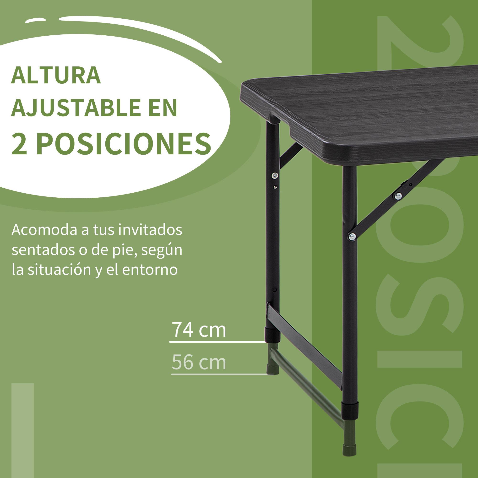 Mesa de Jardín Plegable con Altura Ajustable para 4 Personas 18x60x56-74 cm