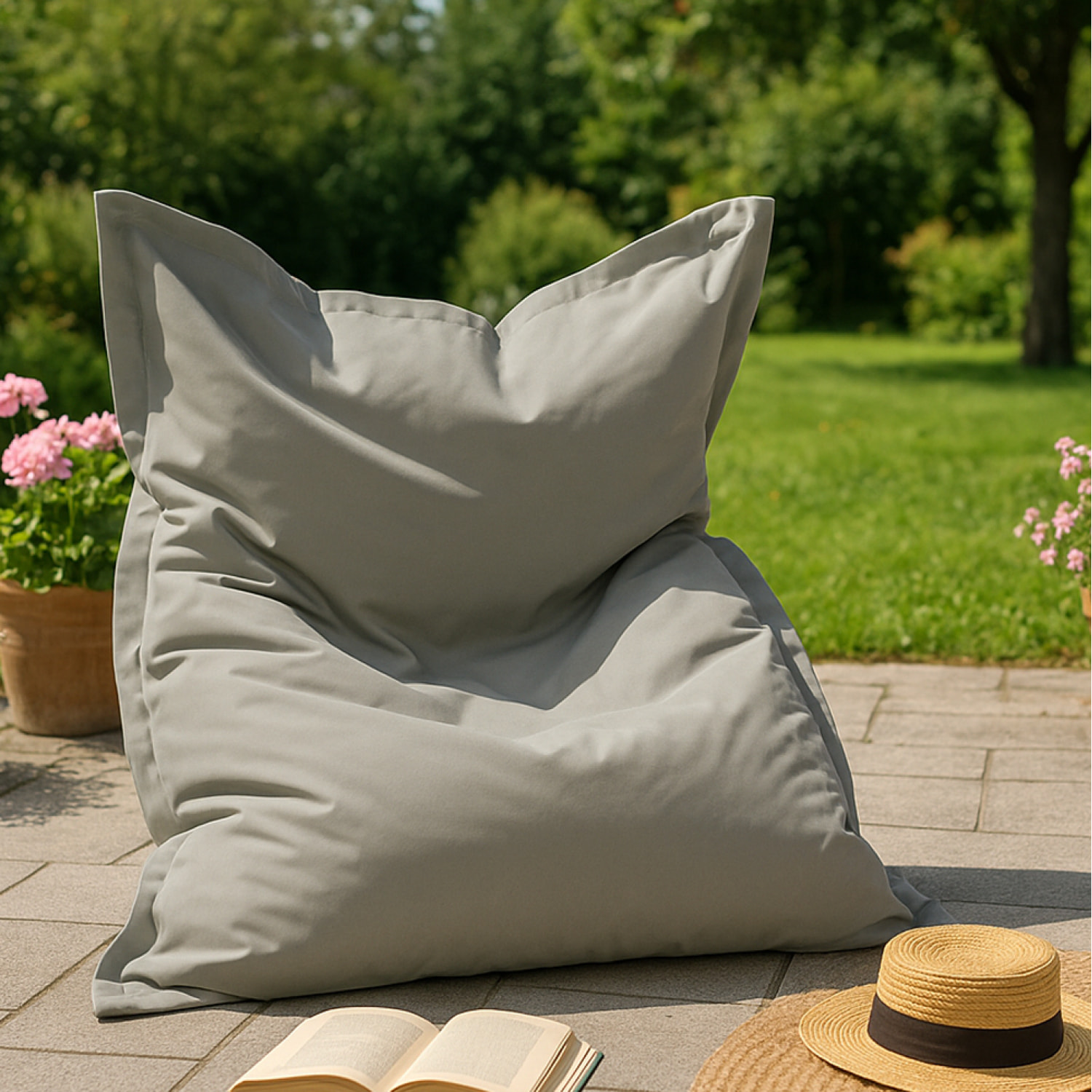 Pouf rectangulaire d'extérieur XXL 180x140cm gris THIES