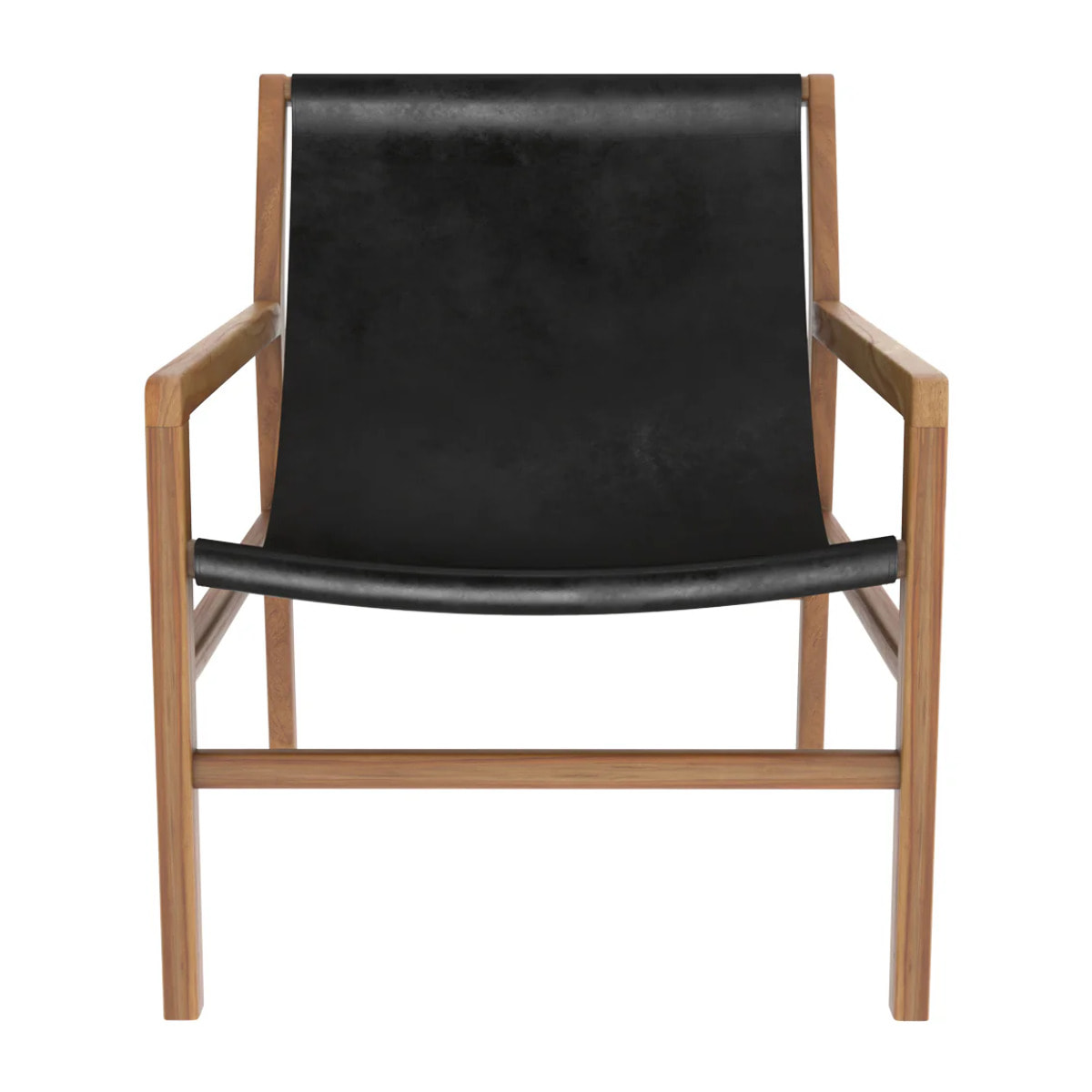 Fauteuil lounge en teck et cuir de vachette noir - Apache