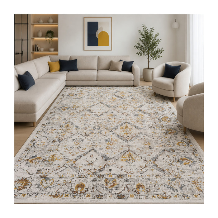 Tapis salon, motif rétro-vintage en relief, style chaleureux