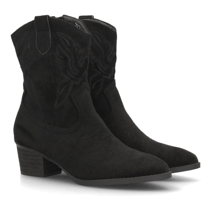 Botas cowboy bordadas con tacón ancho para mujer