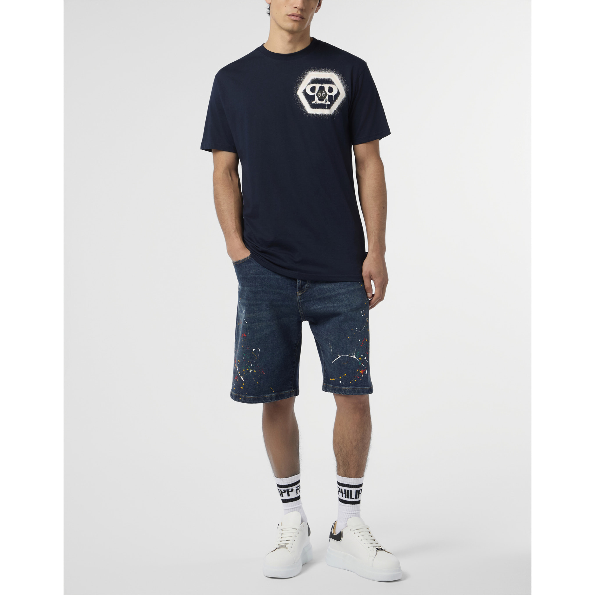 PHILIPP PLEIN Round Neck T-Shirt Spray Hexagon