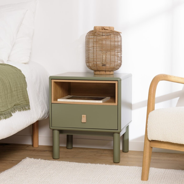 ETHAN - Table de chevet 1 tiroir et 1 niche en bois naturel vert