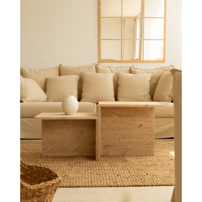 Table basse 2 pièces en bois massif ton chêne moyen de 100x45cm Hauteur: 44.6 Longueur: 100 Largeur: 39