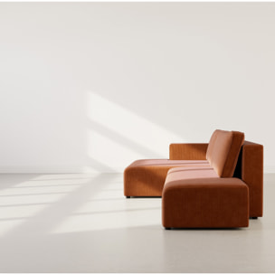 Topaze - canapé d'angle gauche 4 places convertible avec coffre en velours côtelé - Terracotta