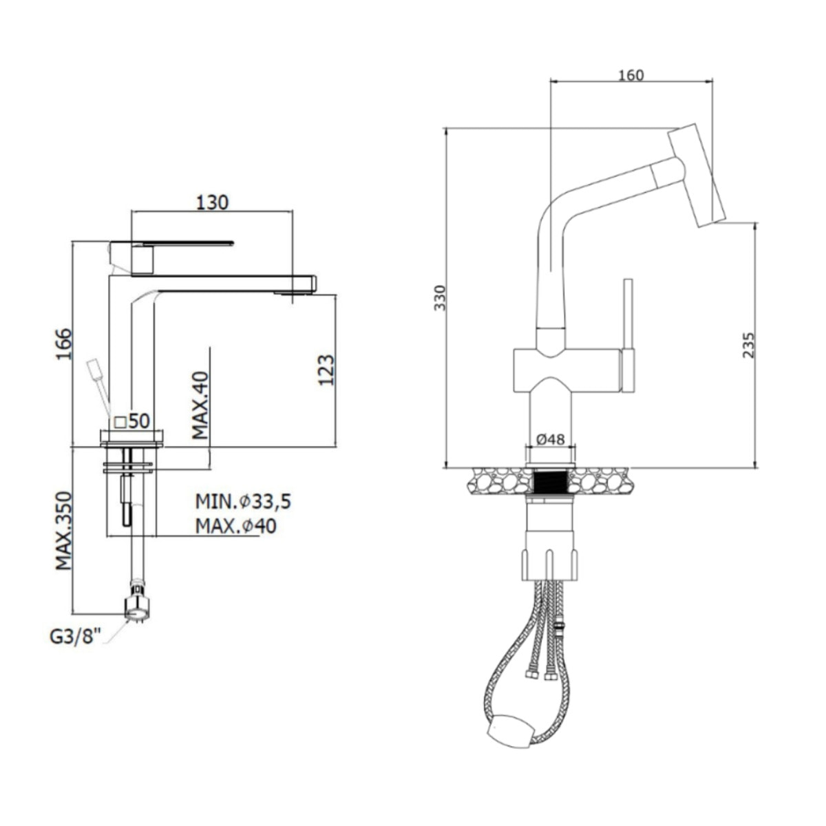 B-Way set mitigeur lavabo + mitigeur cuisine Ceramia Timeless acier inoxydable, douchette extractible, noir mat (SATTMLW271BM)