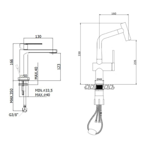 B-Way set mitigeur lavabo + mitigeur cuisine Ceramia Timeless acier inoxydable, douchette extractible, noir mat (SATTMLW271BM)
