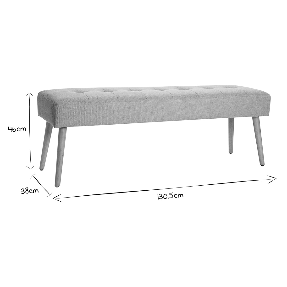 Banc scandinave capitonné en tissu effet velours texturé gris clair et bois clair L130 cm GUESTA