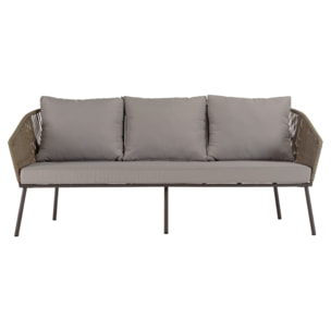 VICK - Salon de jardin 5 places acier, cordage synth. taupe, acacia huilé