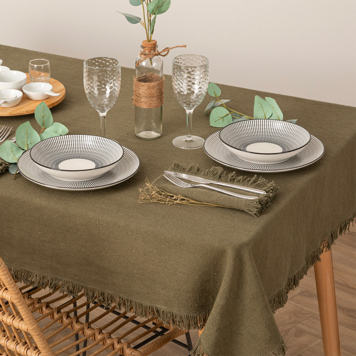Nappe "Maha" coton vert kaki 250x150cm