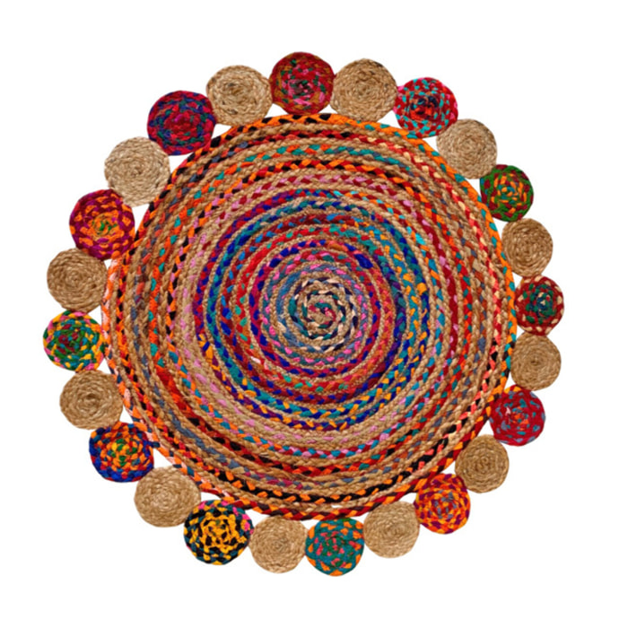 Tapis rond en jute multicolore artisanat indien 90cm - JALNA