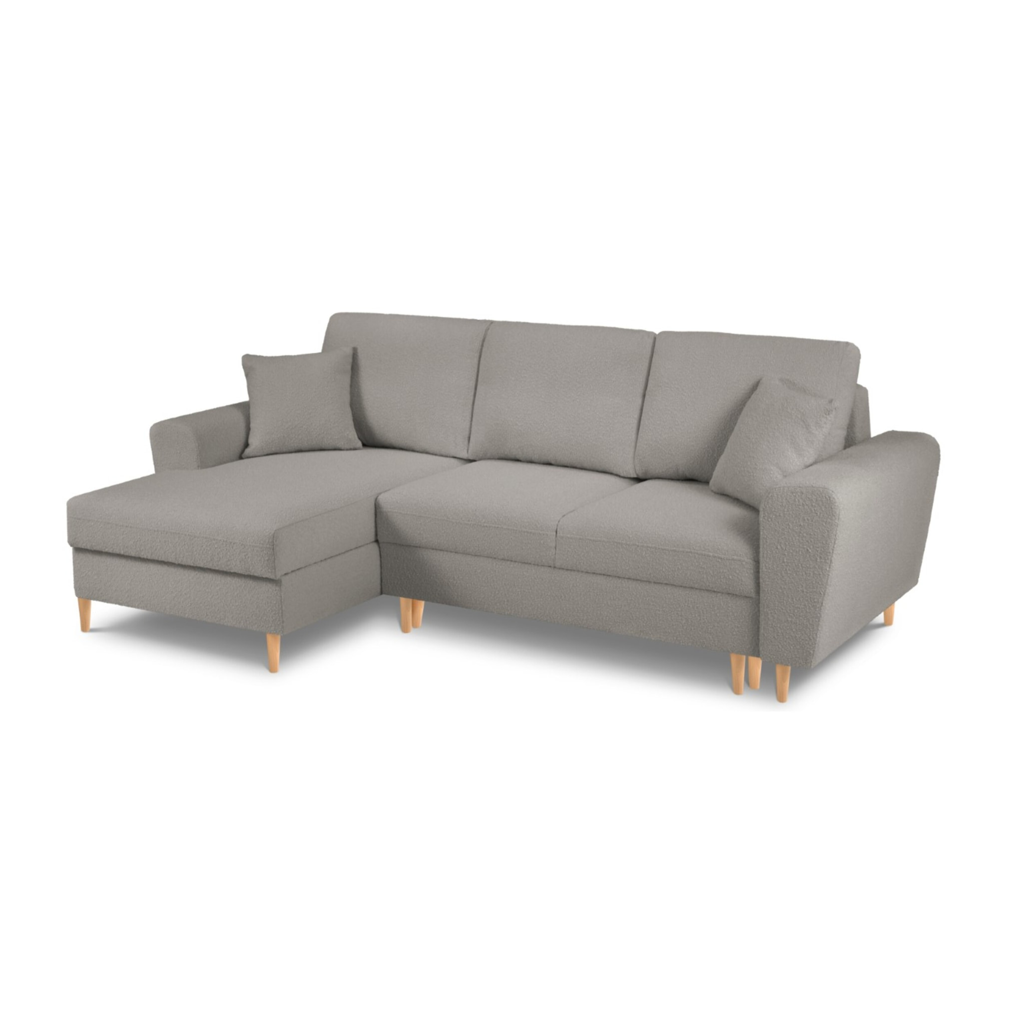 Canapé d'angle gauche convertible avec coffre de rangement "Kyoto" 4 places en bouclé gris