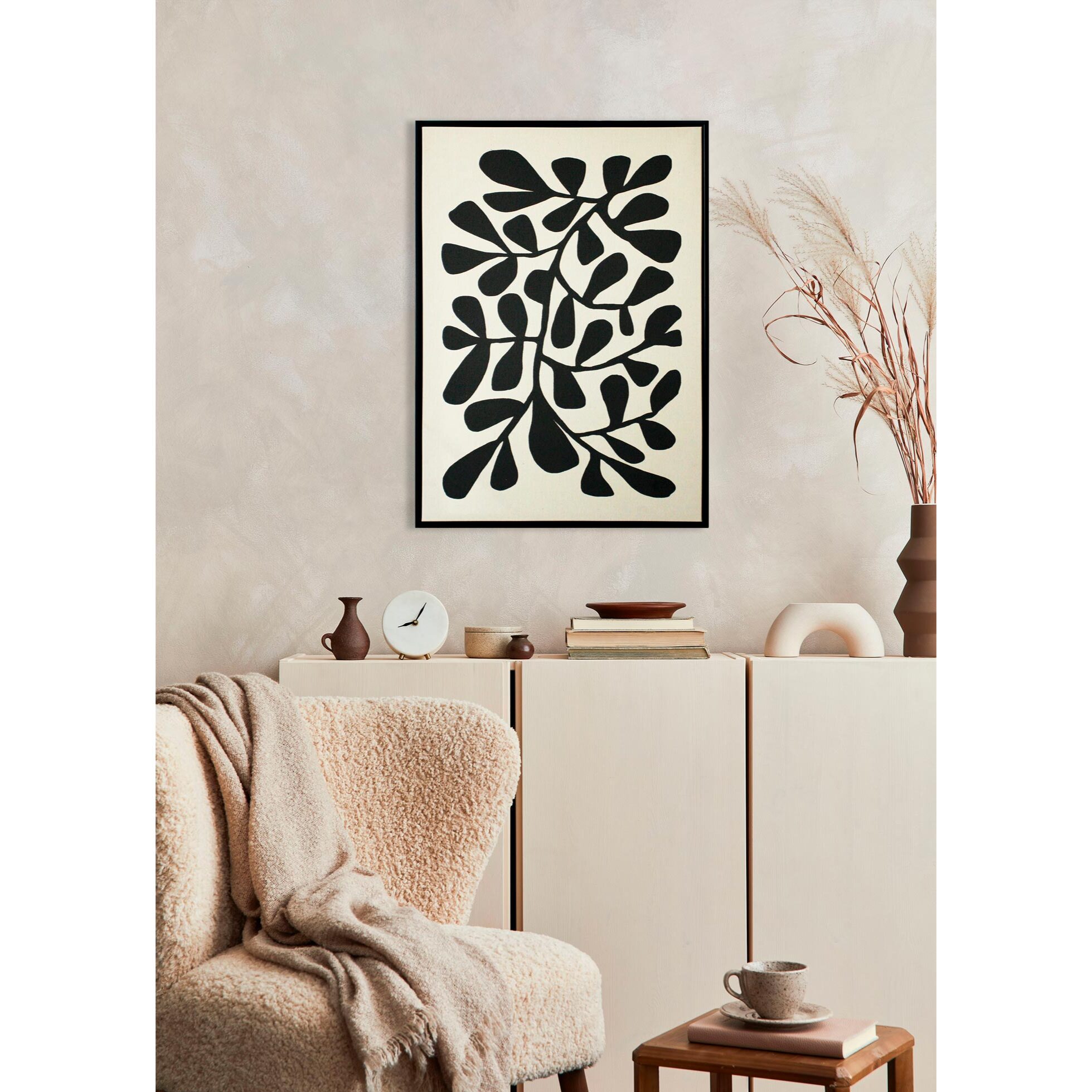 Cuadro Linen lino impresión 3D beige-negro 93x63x4 cm