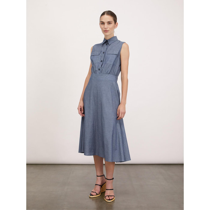 Motivi - Vestido camisero efecto denim - Azul