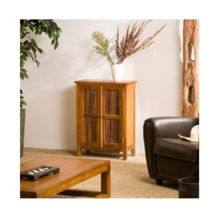 API - Meuble de rangement marron 2 portes persiennes bois Teck