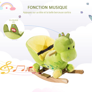 Jouet à bascule dinosaure ceinture de sécurité effet sonore 32 chansons bois peluche verte