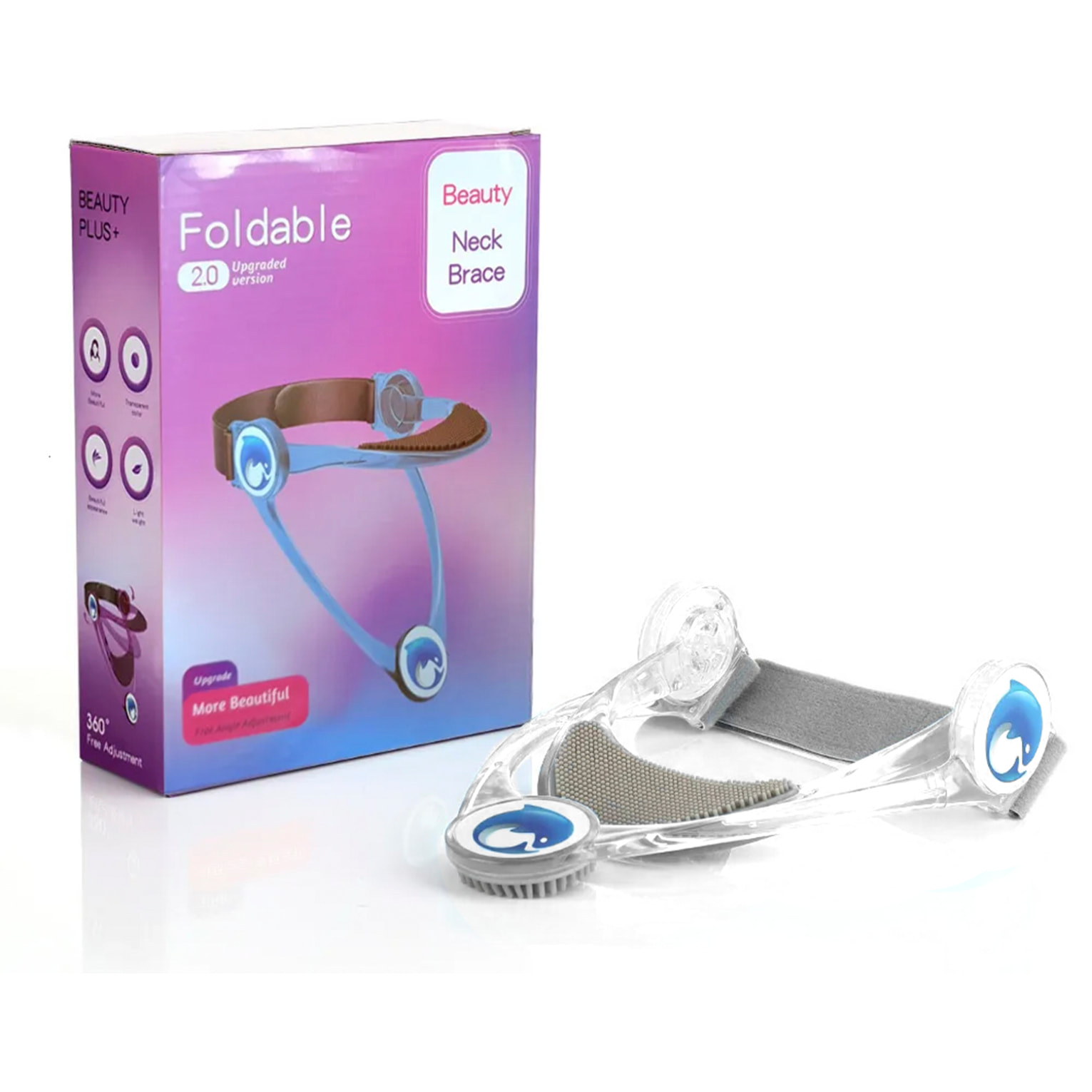 Soporte ergonómico para cuello con ajuste de altura y rotación 360°, ideal para mejorar la postura en casa o trabajo.