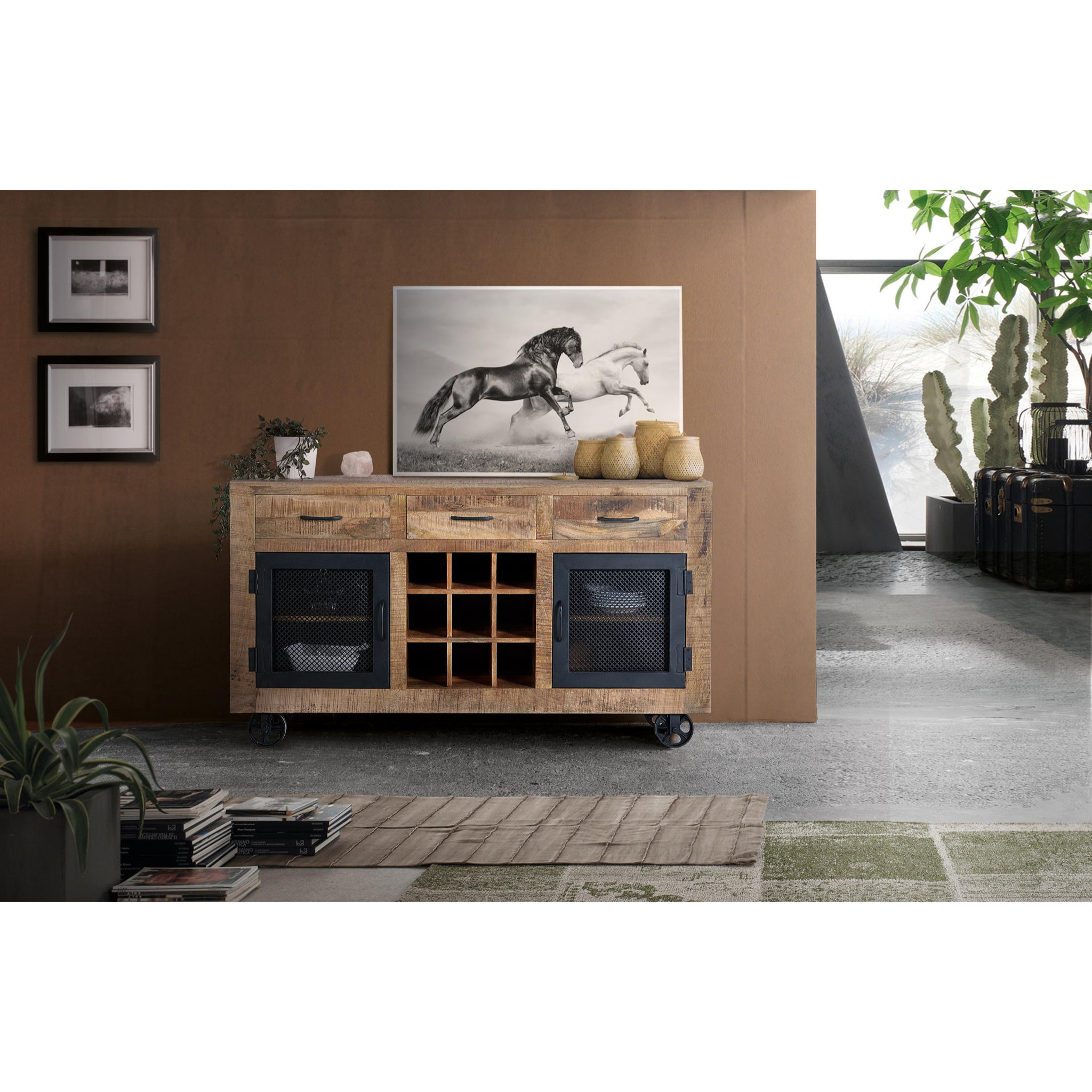 Buffet en bois de manguier 150cm style industriel moderne