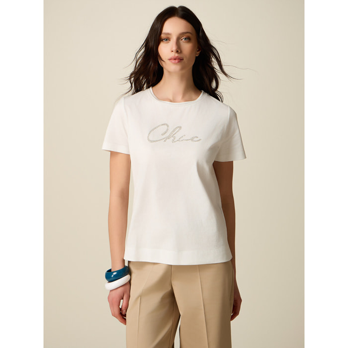 Oltre - T-shirt con ricamo lettering - Bianco