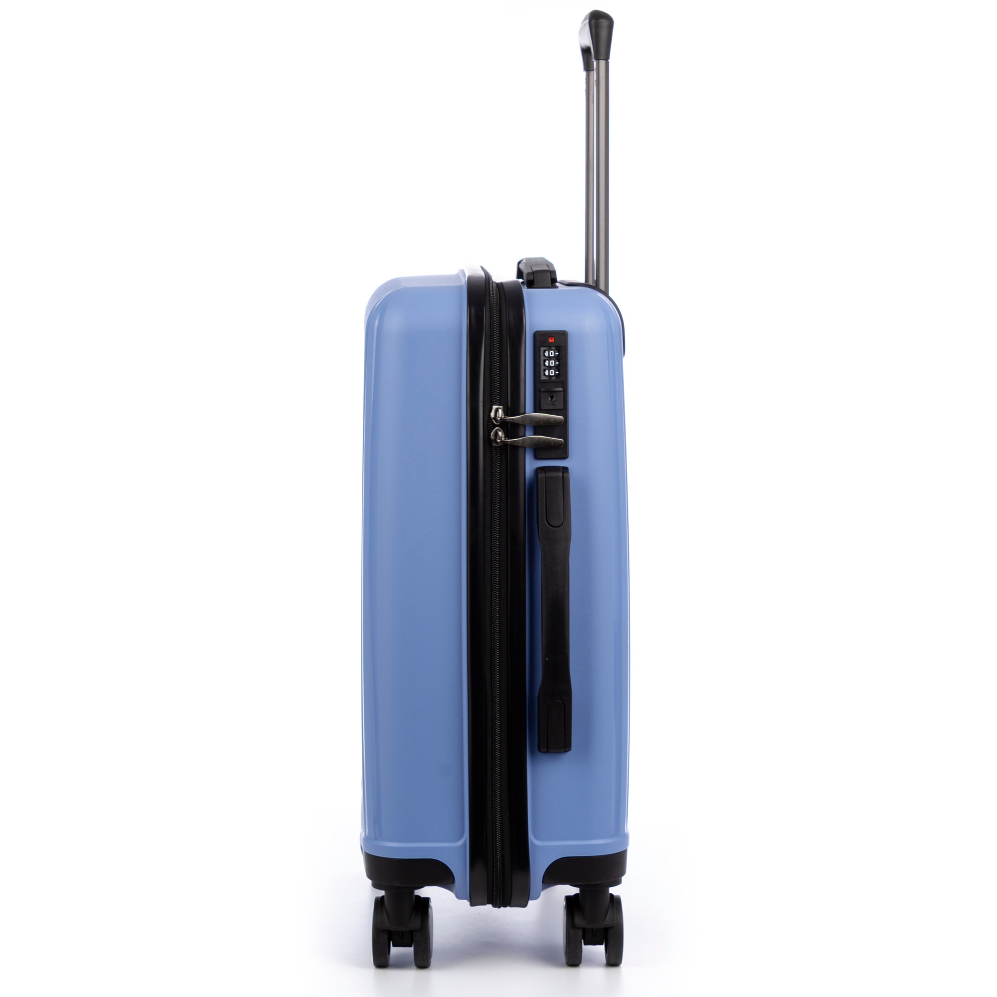 Set di 3 valigie Trolley, in materiale leggero PP resistente alla rottura. Chiusura TSA numerica, 4 ruote doppie girevoli a 360°.