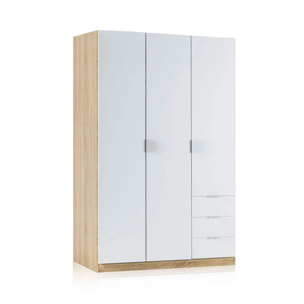 Armario Hexa 3 puertas 3 cajones Blanco Artik (Blanco Mate) - Roble Canadian